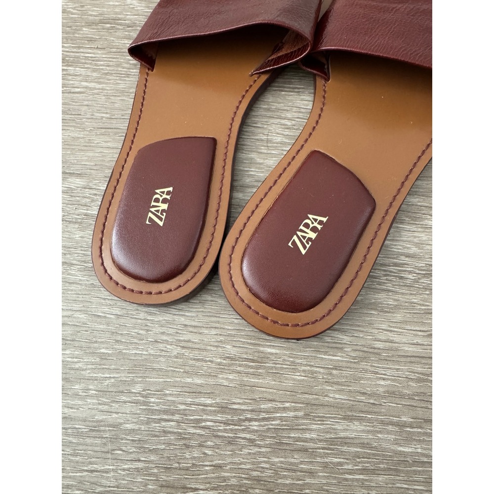 Zara Women Burgundy Flat Slide Sandals Minimalist Slip On Shoes Size 38 - Picture 3 of 6